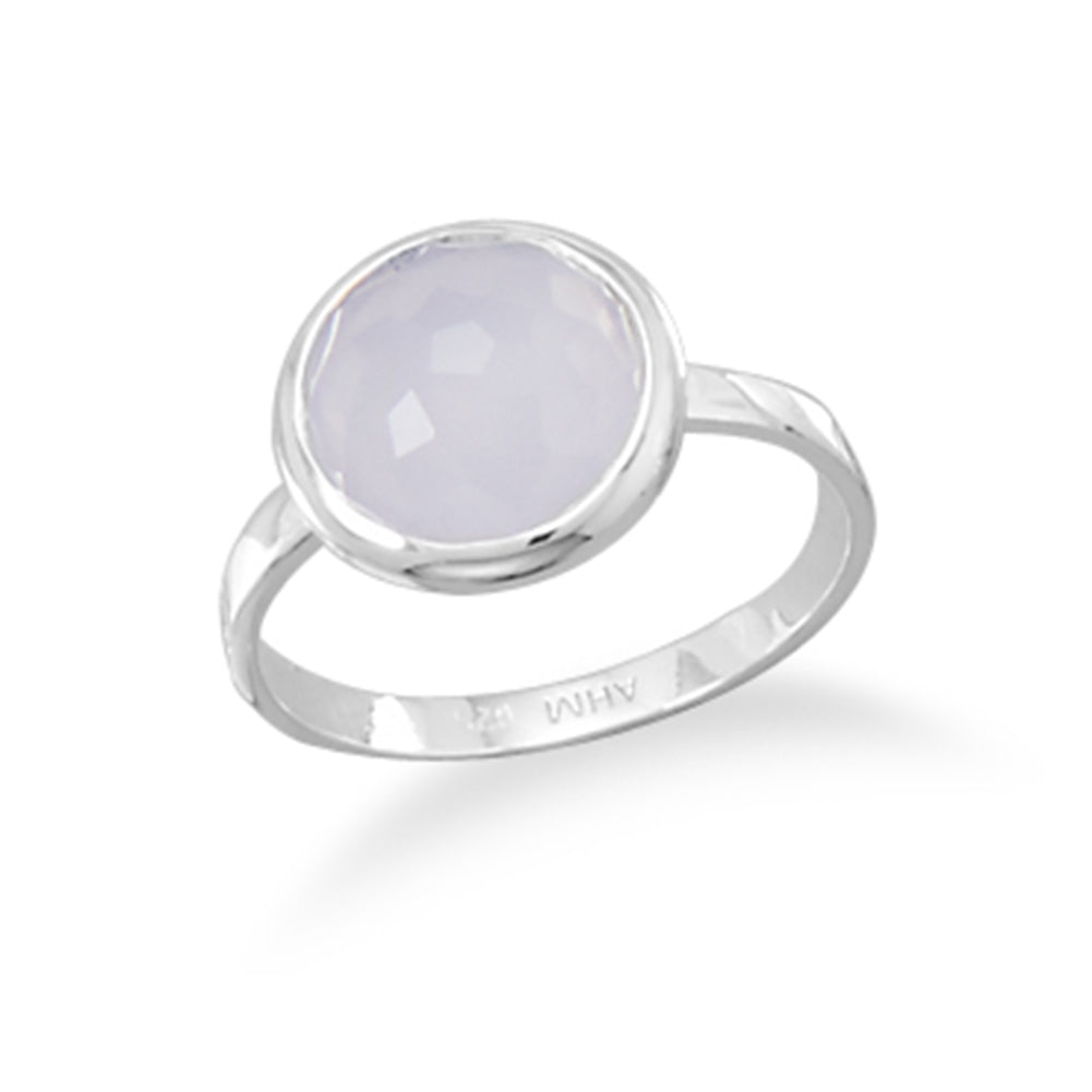 Synthetic Blue Chalcedony Stackable Ring Round with Freeform Silver, Size 5 to 9