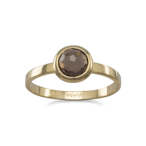 Smoky Quartz Stackable Ring Freeform Cut Gold Vermeil, Sizes 5-9