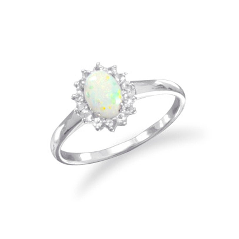 Australian Opal and White Topaz Ring Rhodium on Sterling Silver  Nontarnish