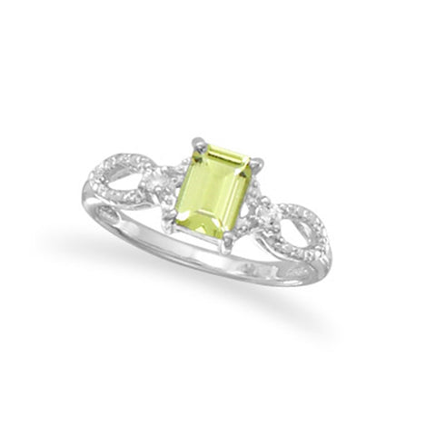 Peridot and White Topaz Ring Rhodium on Sterling Silver - Nontarnish