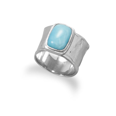 Larimar Ring Wide Textured Band Rhodium on Sterling Silver Antiqued Finish