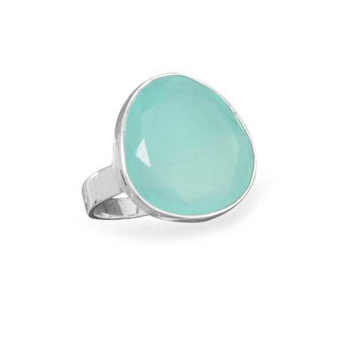 Freeform Faceted Dyed Sea Green Chalcedony Ring Sterling Silver