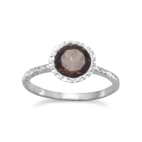 Round Smoky Quartz Stackable Ring Sterling Silver