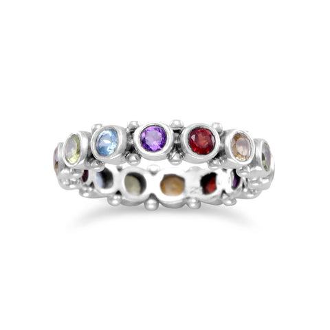 Eternity Band Ring with Amethyst, Blue Topaz, Citrine, Garnet, Peridot, Silver