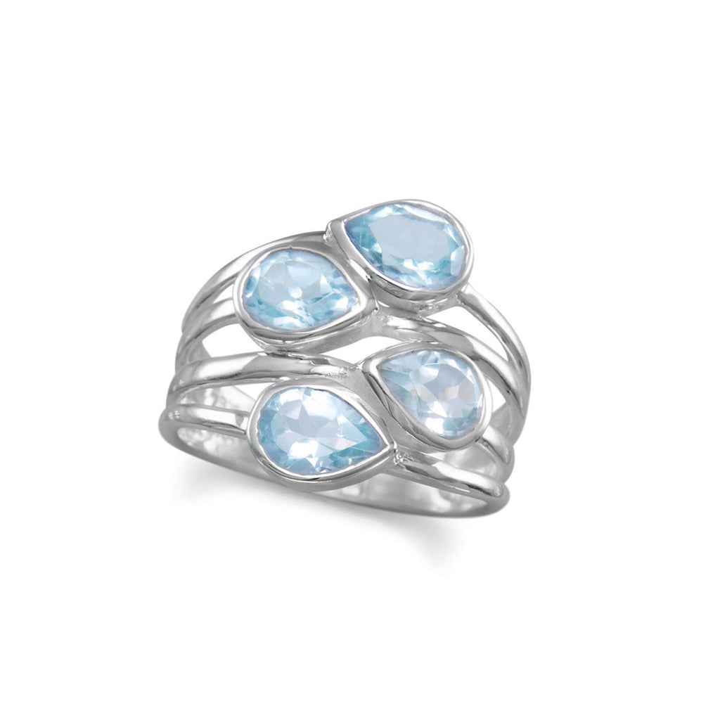 Blue Topaz Ring Stacked Multistone Teardrop Shape Stones Sterling Silver