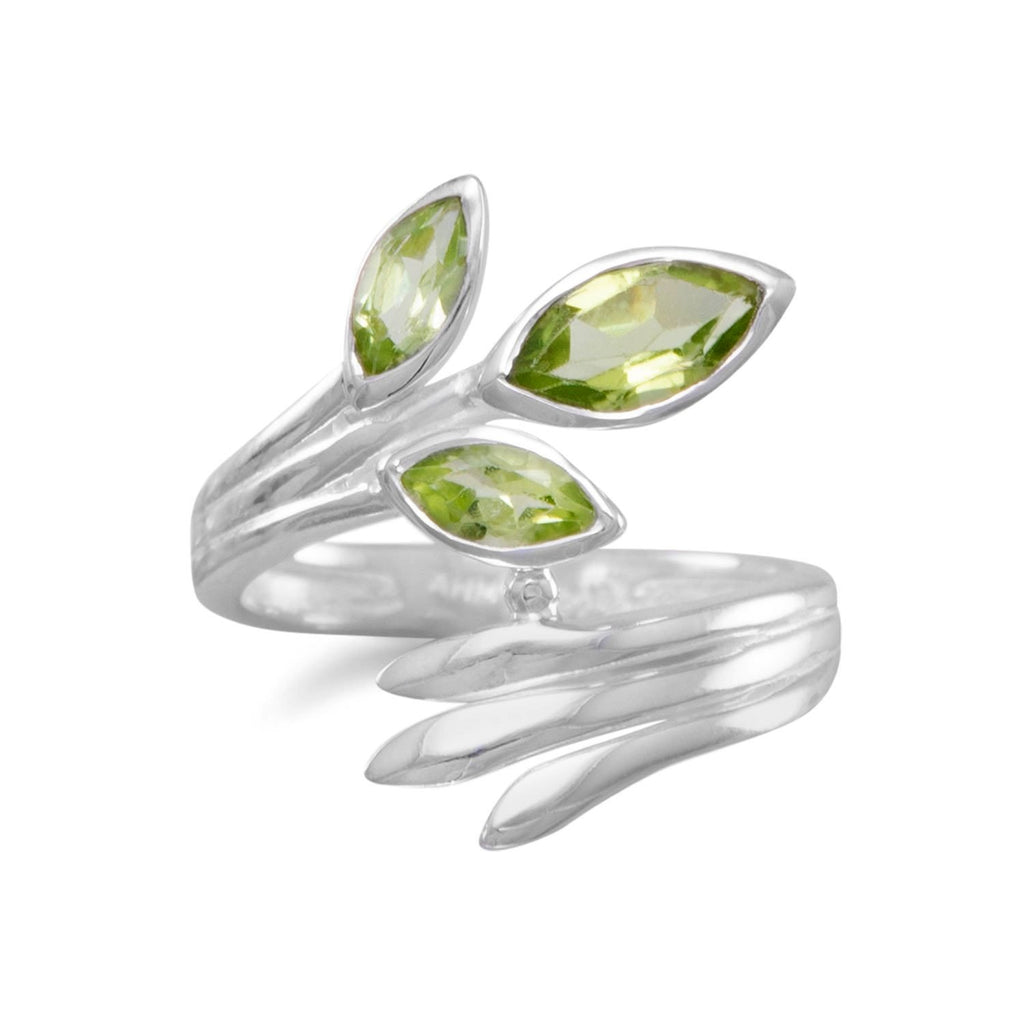 Peridot 3-stone Ring with Marquise Shape Stones Fan Design Sterling Silver