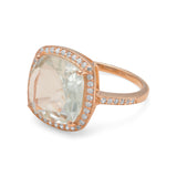 Light Green Prasiolite Ring with Cubic Zirconia Halo Rose Gold-plated