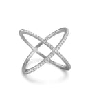 X Cross Ring with Cubic Zirconia Rhodium on Sterling Silver