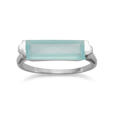 Green Chalcedony Bar Ring Rhodium on Sterling Silver- Nontarnish