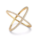 Criss Cross X Design Ring Gold-plated Sterling Silver with Cubic Zirconia