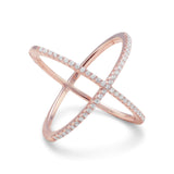 Criss Cross X Design Ring Rose Gold-plated Sterling Silver Cubic Zirconia