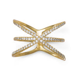 Three-Row Criss Cross Stacking Band Ring with Cubic Zirconia Gold-plated