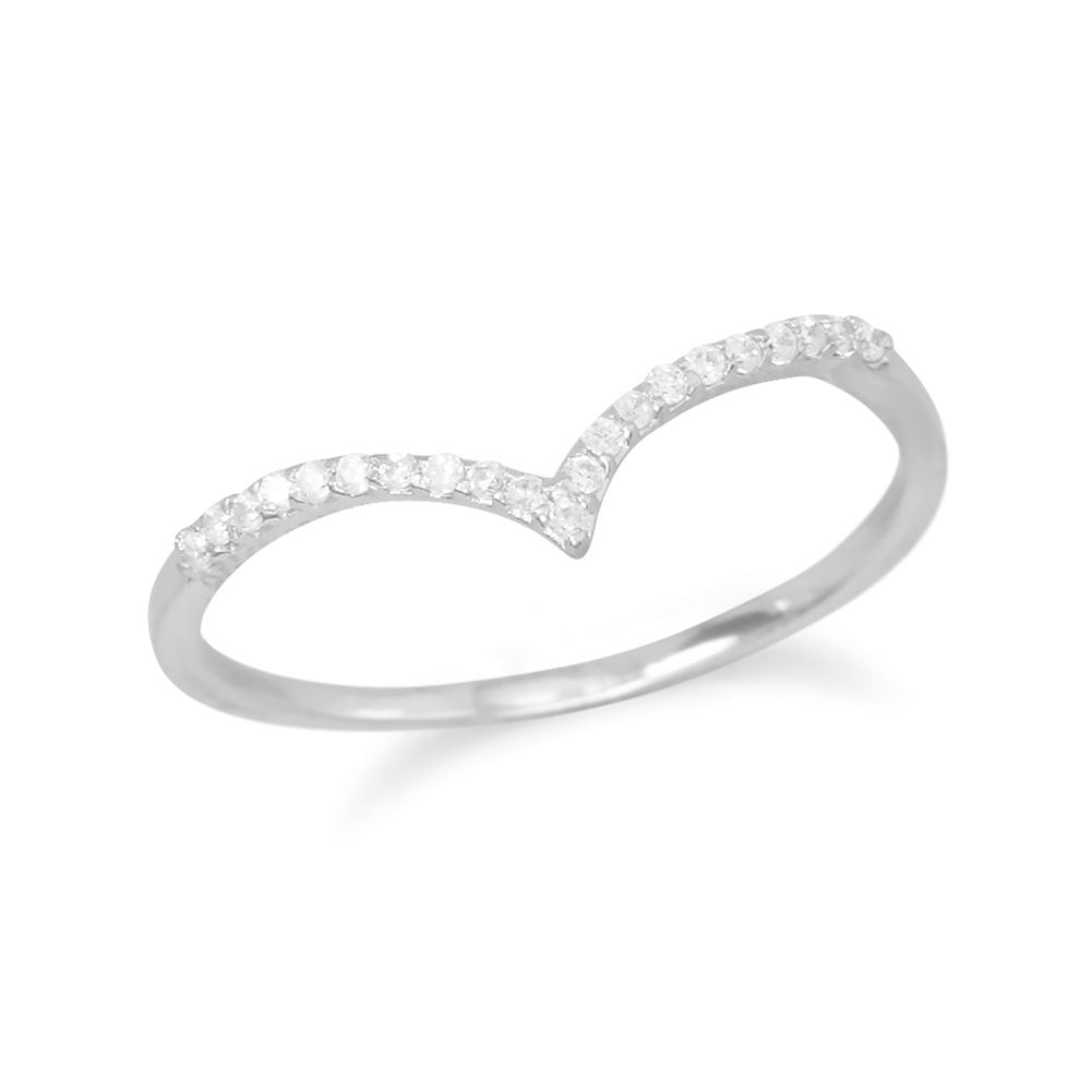 Stackable V Band Ring with Cubic Zirconia Rhodium-plated Sterling Silver