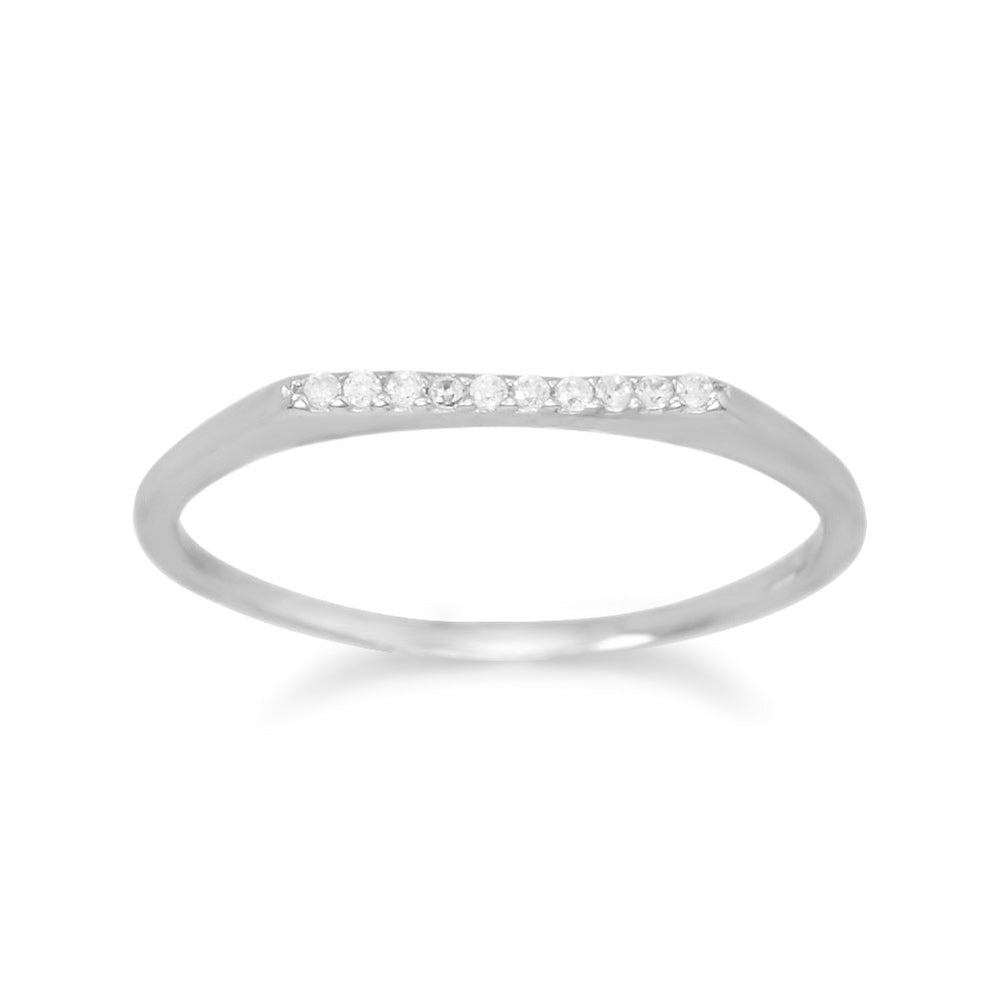 Stacking Band Ring Flat Top Cubic Zirconia Rhodium-plated Sterling Silver