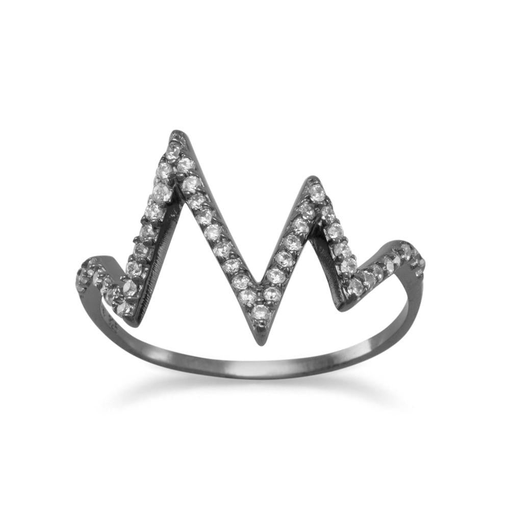 Heartbeat Design Ring Cubic Zirconia Black Ruthenium-plated Sterling Silver
