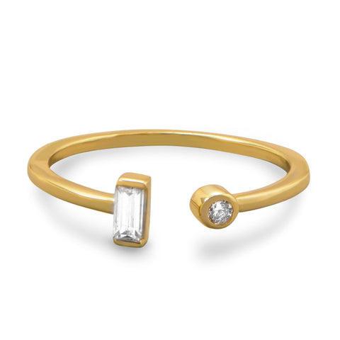 Rectangle and Circle Cubic Zirconia Ring Gold-plated Sterling Silver