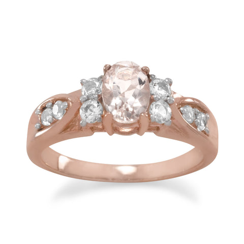 Morganite and White Topaz Ring Rose Gold-plated Sterling Silver