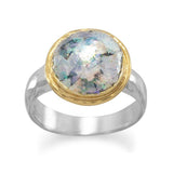 Ancient Roman Glass Ring Two Tone Gold-plated Sterling Silver