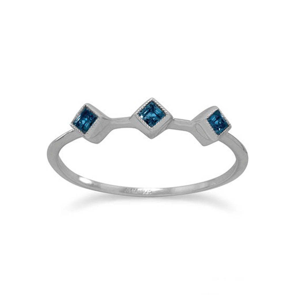 Small Stackable London Blue Topaz Ring Rhodium on Sterling Silver