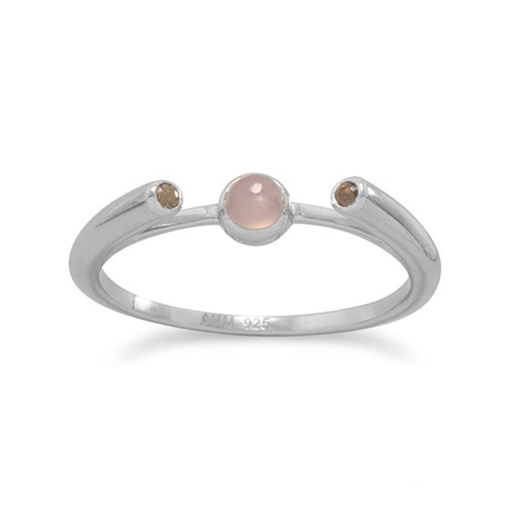 Peach Moonstone and Smoky Quartz Ring Rhodium on Sterling Silver