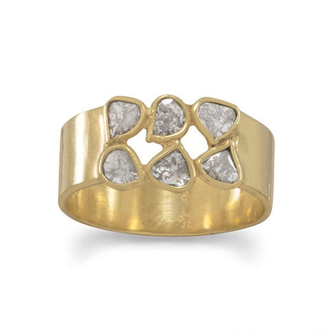 Polki Diamond Six-stone Ring Gold-plated Sterling Silver