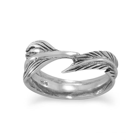 Feather Ring Antiqued Sterling Silver Band