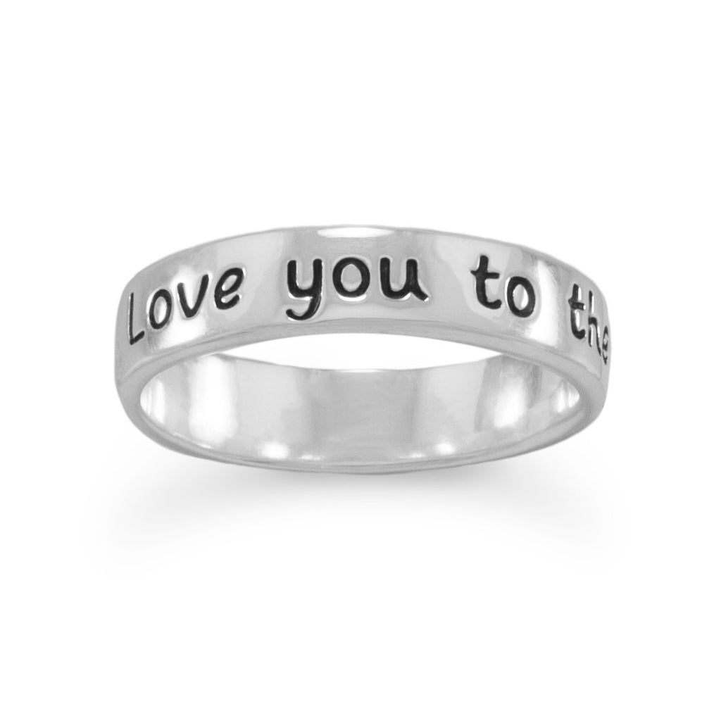 Engraved Love you to the Moon and Back Sterling Silver Band Ring