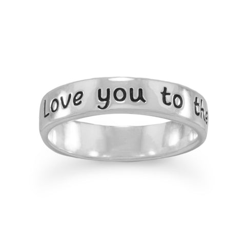 Engraved Love you to the Moon and Back Sterling Silver Band Ring