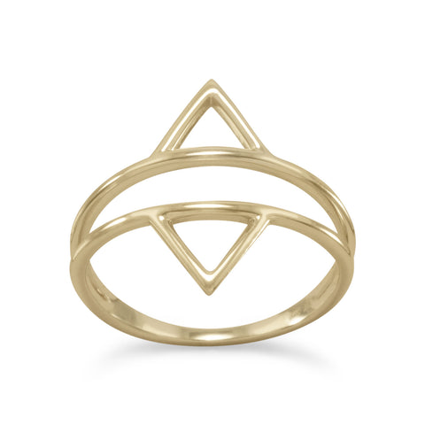 Triangle Double Band Design Ring Gold Plate on Sterling Silver