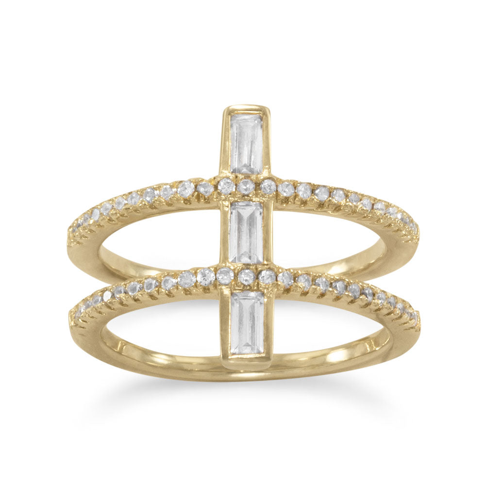 Double Band Cubic Zirconia Ring Gold-Plate on Sterling Silver with Cross