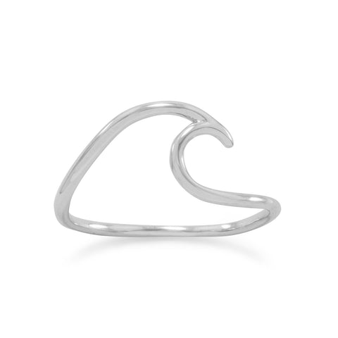 Wave Shape Wire Ring Rhodium on Sterling Silver - Nontarnish