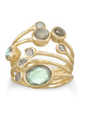 Labradorite and Polki Diamond Ring Stacked Layered Gold-plated Sterling Silver