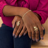 Labradorite and Polki Diamond Ring Stacked Layered Gold-plated Sterling Silver