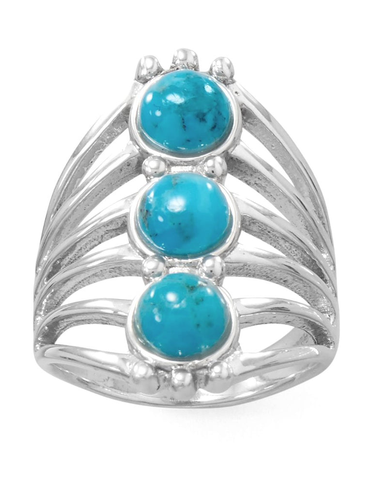 Reconstituted Three-stone Six Band Turquoise Ring Sterling Silver