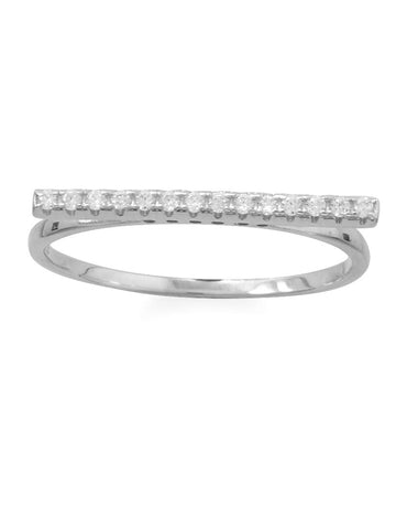 Single Bar Ring with Sparkling Cubic Zirconia Rhodium-plated Sterling Silver