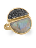 Diamond Chip and Labradorite Ring Split Style Gold-plated Sterling Silver