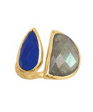 Labradorite and Blue Jade Split Style Ring Gold-plated