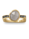 Diamond Chip and Gray Moonstone Ring Square Band Gold-plated Sterling Silver