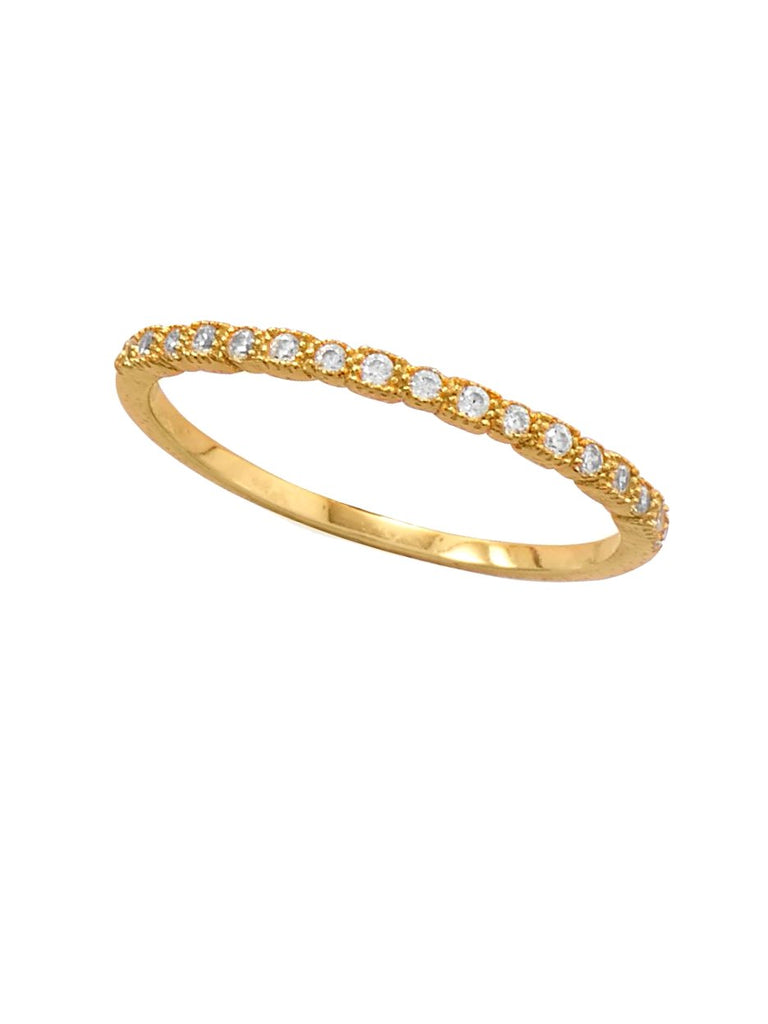 Yellow Gold-plated Sterling Silver Stackable Band Ring with Cubic Zirconia