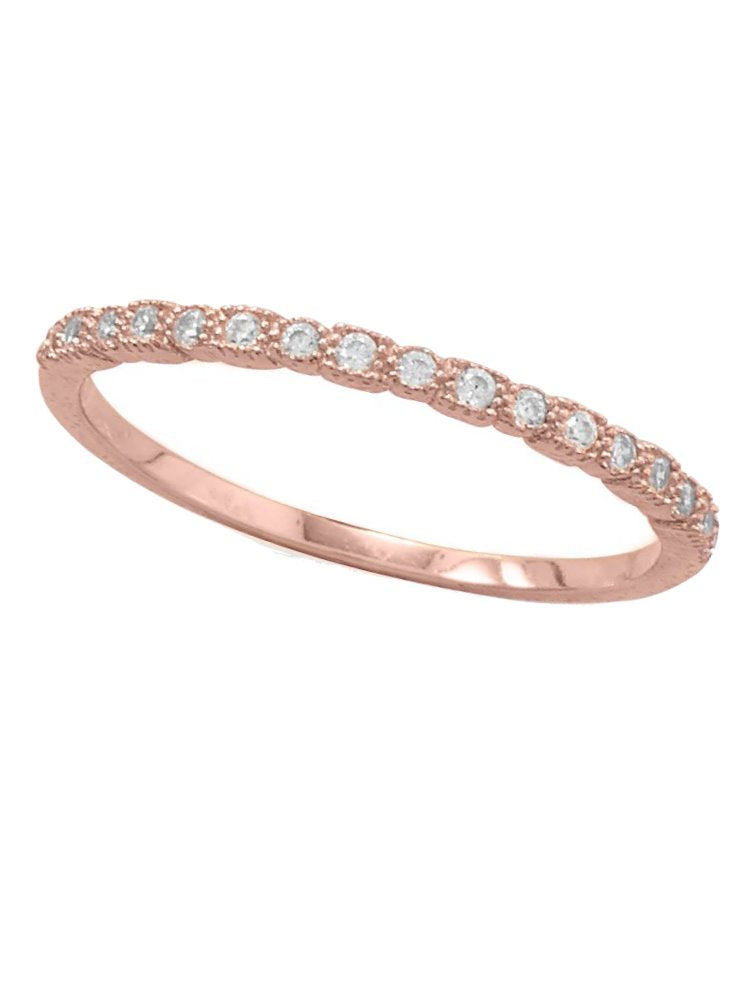 Rose Gold-plated Sterling Silver Stackable Band Ring with Cubic Zirconia