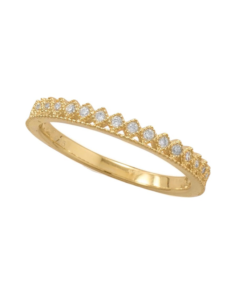 Gold-plated Sterling Silver Stackable Crown Band Ring with Cubic Zirconia