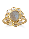 Labradorite and Polki Diamond Ring Gold-plated Sterling Silver