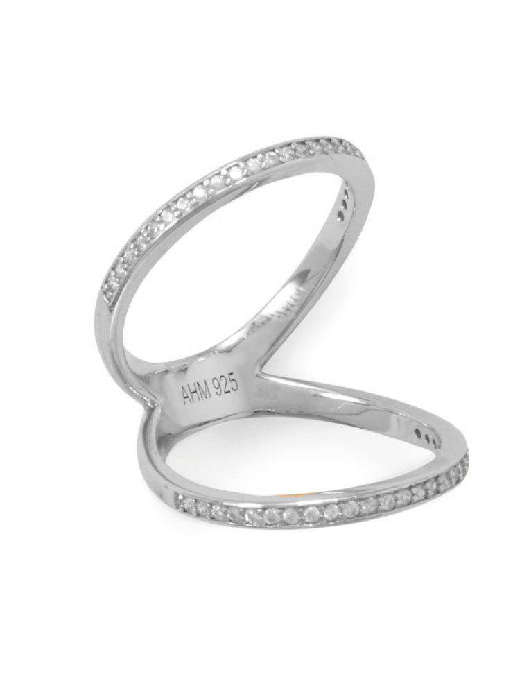 Double Band Knuckle Ring Rhodium on Sterling Silver with Cubic Zirconia