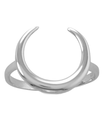 Crescent Moon Ring Polished Sterling Silver Naja Symbol