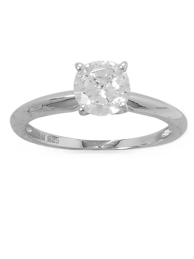 Solitaire Engagement Ring Cubic Zirconia Rhodium on Sterling Silver Nontarnish