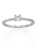 Engagement Ring Cubic Zirconia Solitaire and on Band Rhodium on Sterling Silver