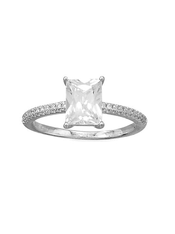 Baguette Rectangle Ring Cubic Zirconia Band Rhodium on Sterling Silver