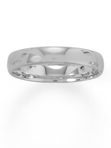 Wedding Band Ring 4mm Wide Polished Rhodium on Sterling Silver Nontarnish