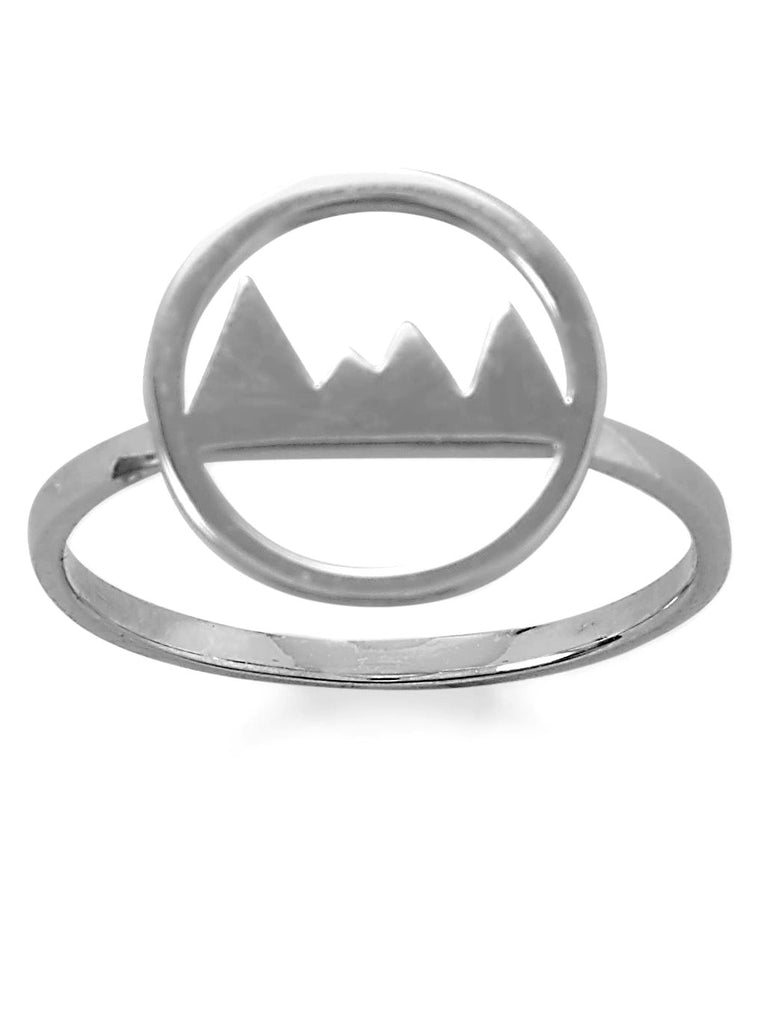 Mountain Range Ring Polished Rhodium on Sterling Silver with Circle