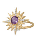 Amethyst Ring Star Sun Burst 14k Gold-plated Sterling Silver with Cubic Zirconia